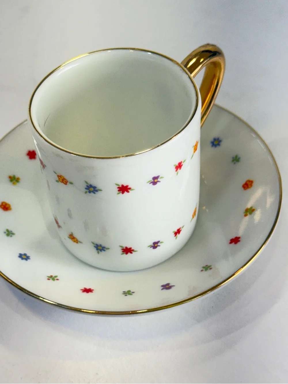 Vintage Mini Teacup Saucer Set Floral “Coffee, Tea, My Friends & Me” 1998 J&S